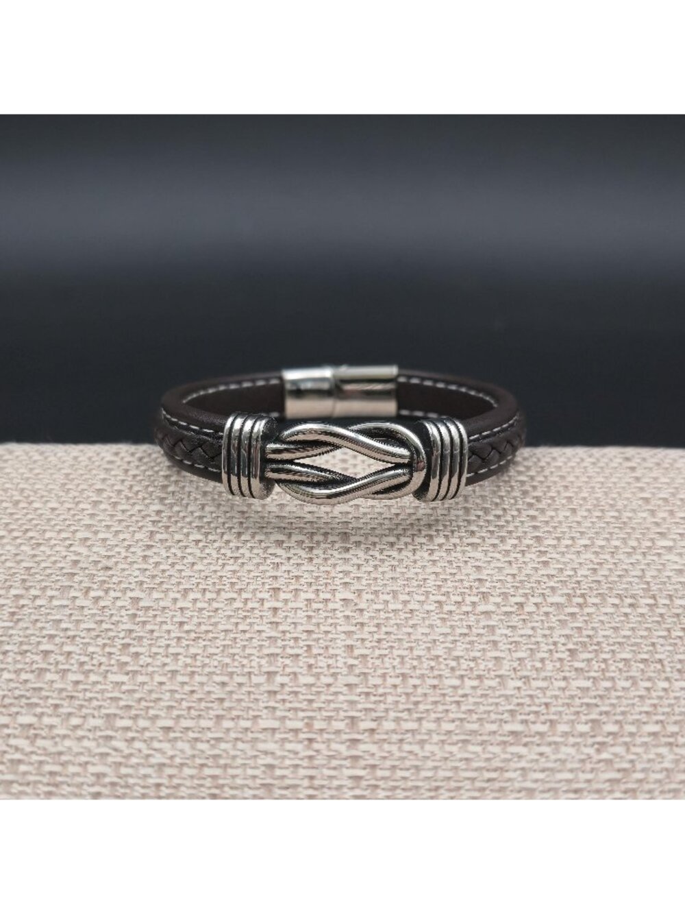 8 Inch Stainless Steel Braided Leather Sailor's Knot Bracelet B1166